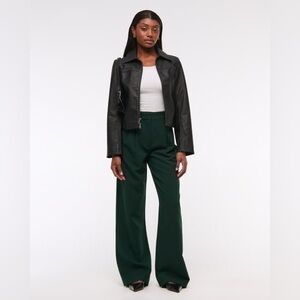 Abercrombie and Fitch Sloane Tailored Wide Leg Pants in Deep Green